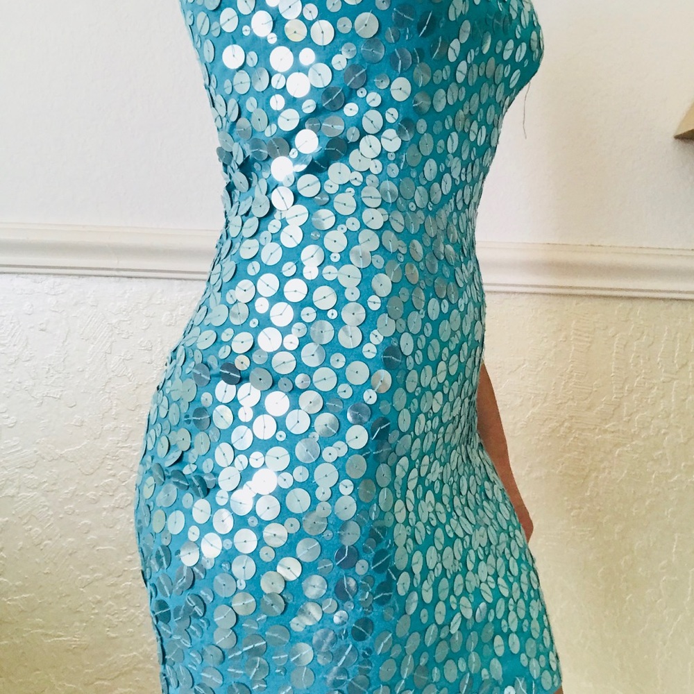 Teal sequin mini dress